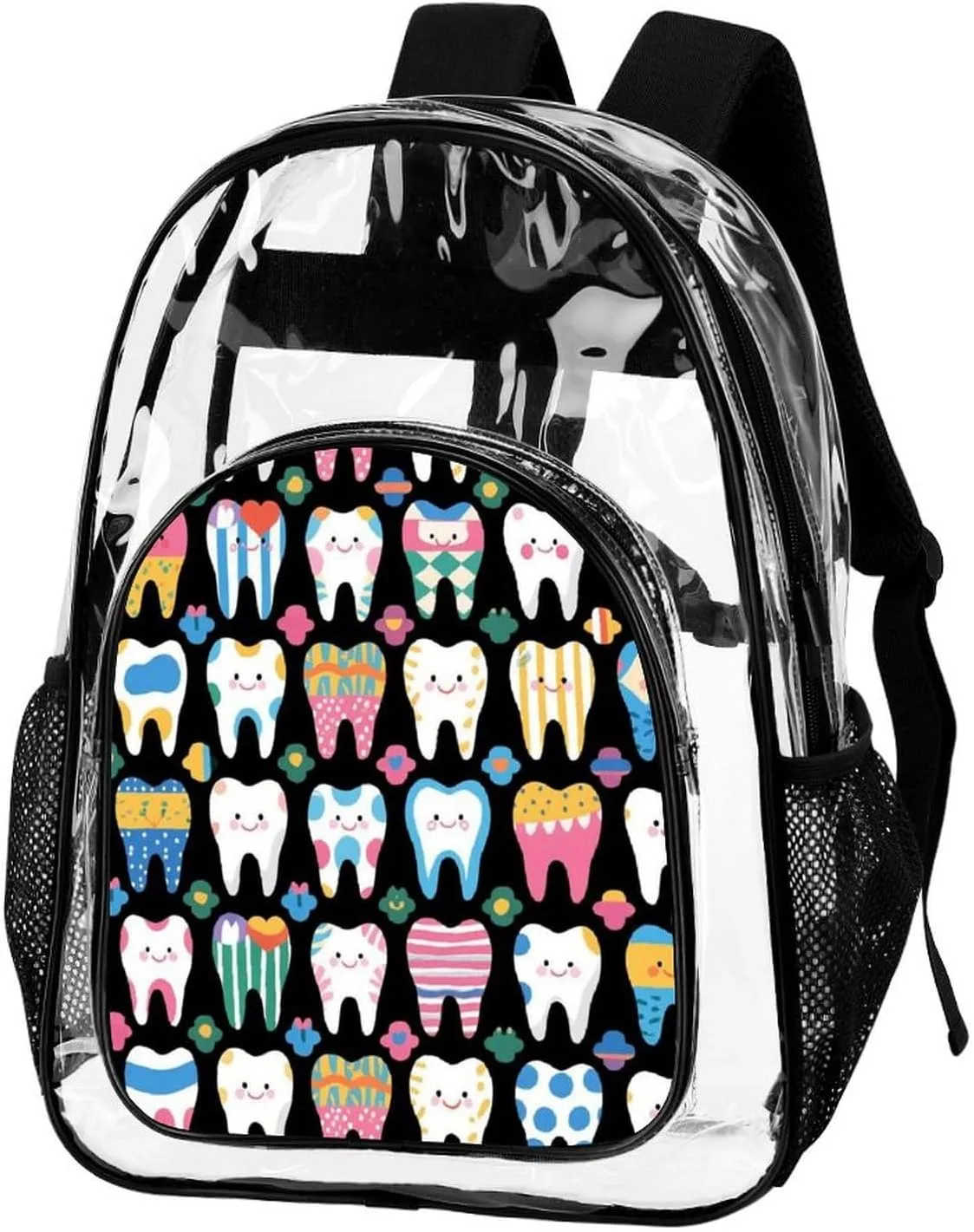 Supdreamc Men Women Lightweight Funny Teeth Dental Art Daypack Bookbag Big Capacity Carry On Bag Transparent Bag for Camping Travel Bicycle