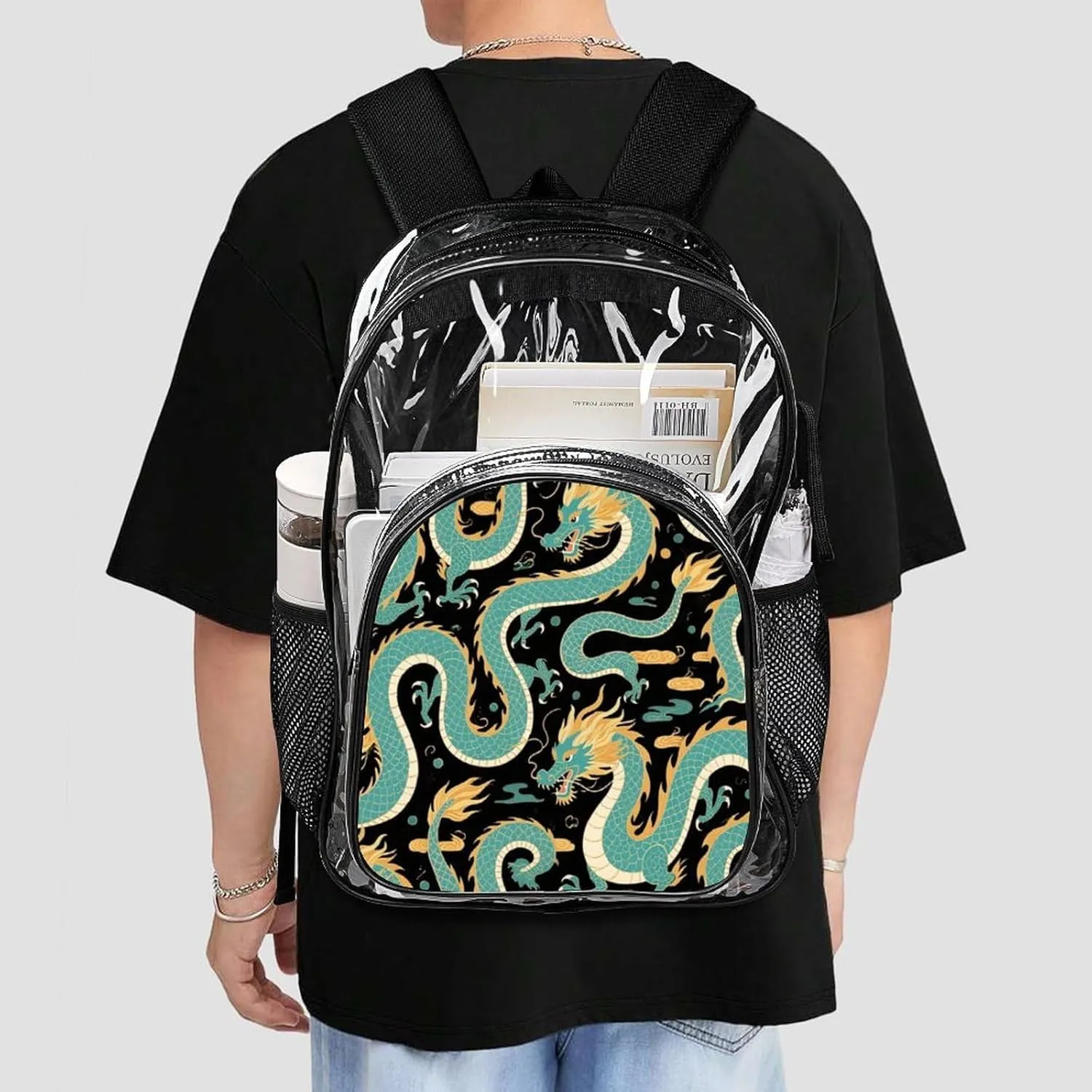 Supdreamc Rucksack Anti-Theft Multipurpose Big Capacity Carry On Bag - Chinese Dragons Art Traveling & Camping Backpack Transparent Bag
