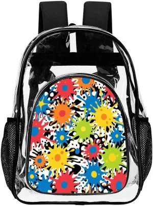 Supdreamc Shoulder Book Bags Anti-Theft Multipurpose Big Capacity Bookbag - Colorful Splatter Color Art Travel Hiking Backpack Transparent Bag