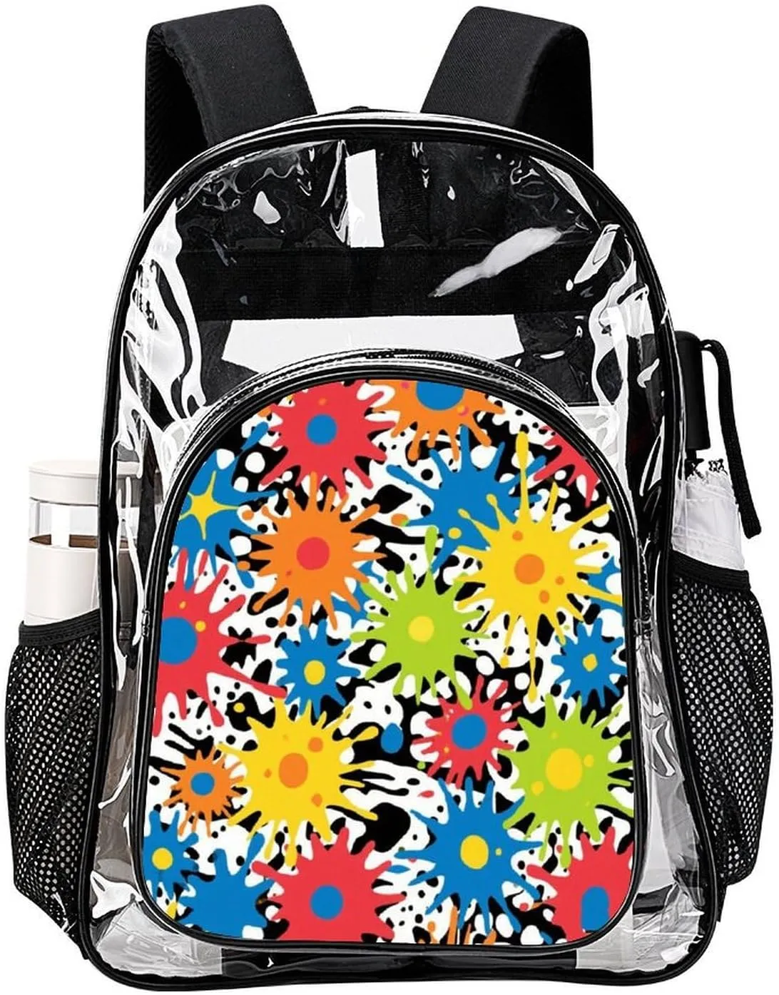 Supdreamc Shoulder Book Bags Anti-Theft Multipurpose Big Capacity Bookbag - Colorful Splatter Color Art Travel Hiking Backpack Transparent Bag