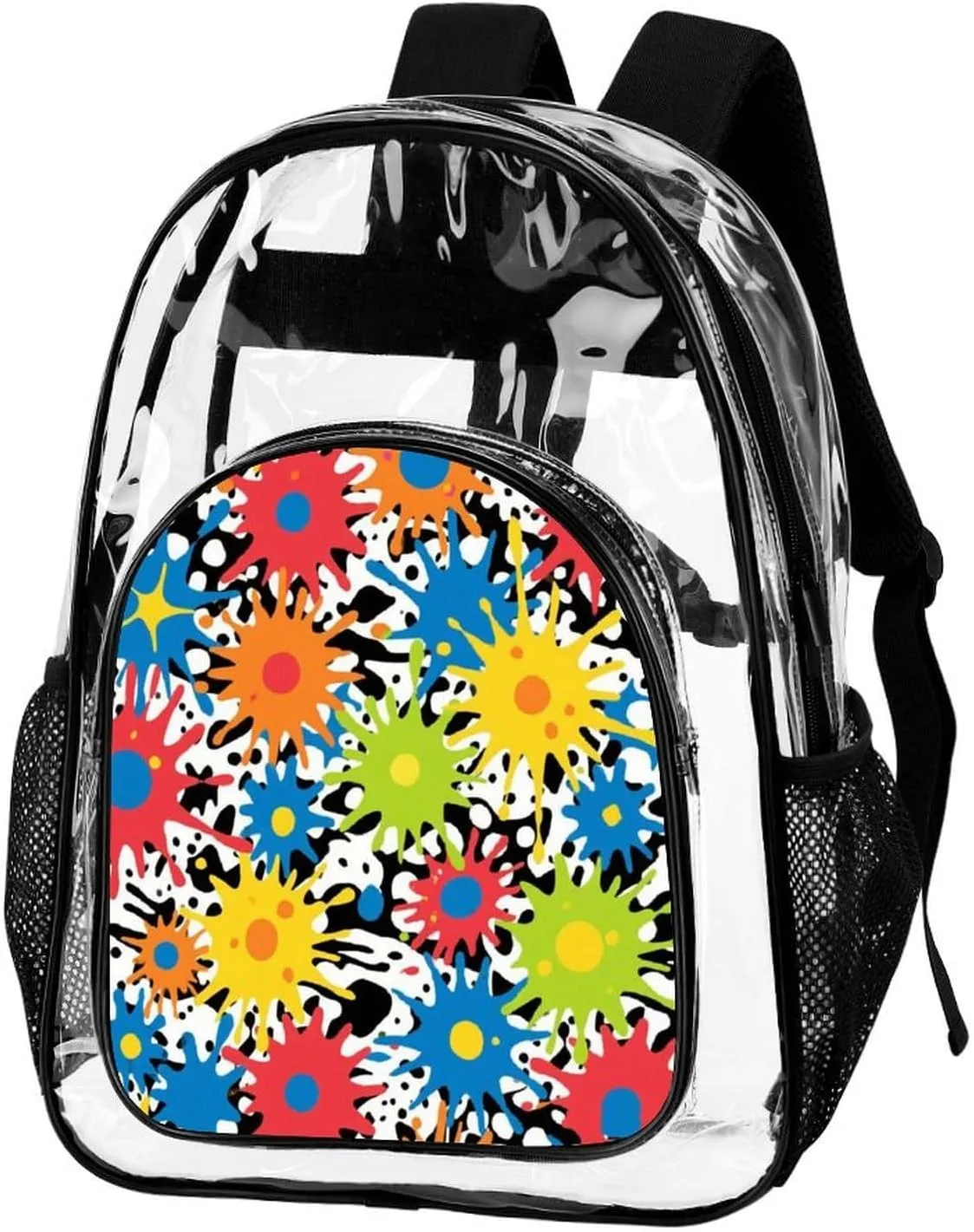Supdreamc Shoulder Book Bags Anti-Theft Multipurpose Big Capacity Bookbag - Colorful Splatter Color Art Travel Hiking Backpack Transparent Bag