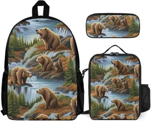 Supdreamc Shoulder Book Bags Sets, Backpack   Lunch Bag   Pencil Case for Travel Cycling, Bears Lovers Pattern Travel Hiking Bag & Day Pack for College Men and Women