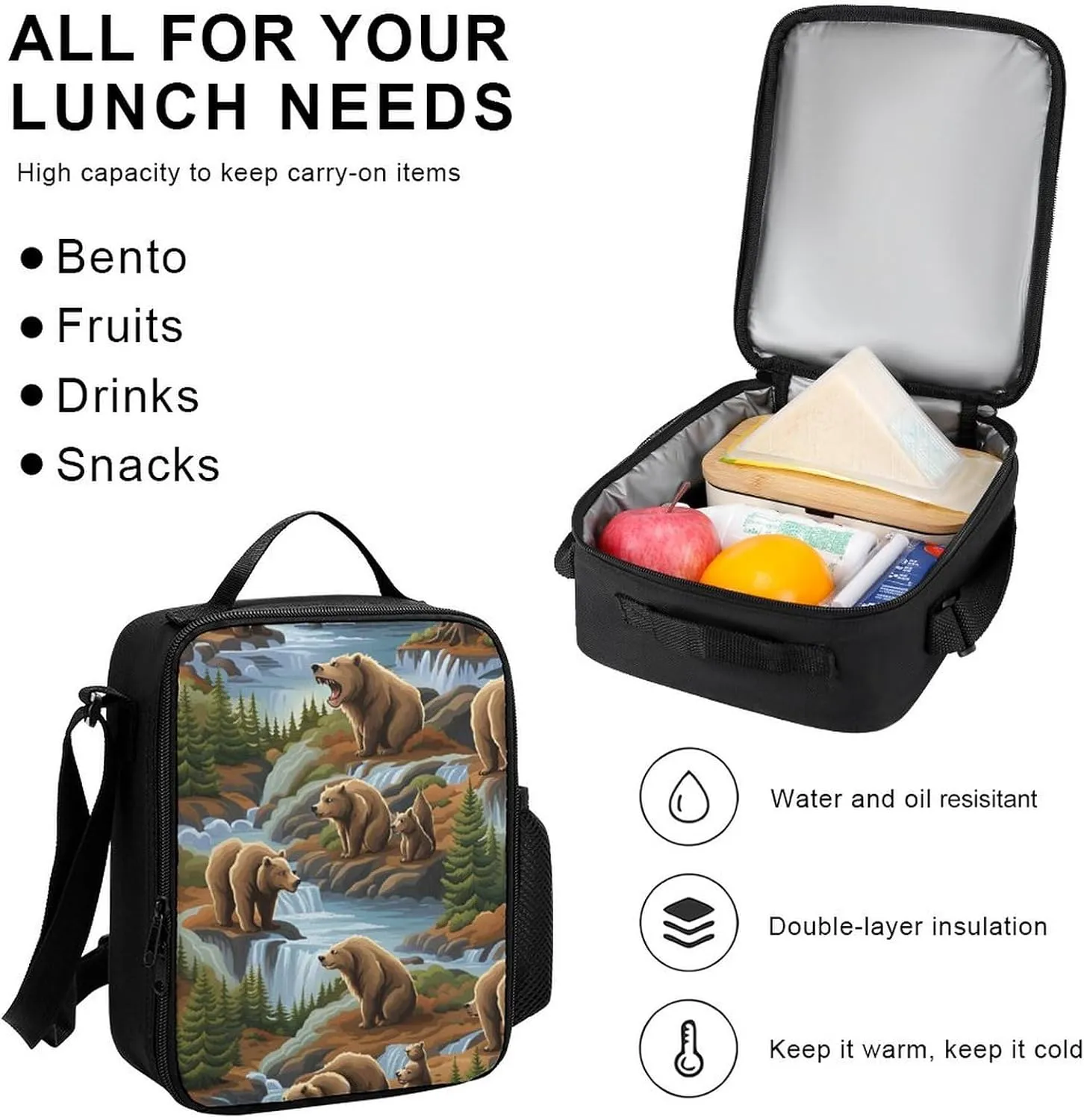 Supdreamc Shoulder Book Bags Sets, Backpack   Lunch Bag   Pencil Case for Travel Cycling, Bears Lovers Pattern Travel Hiking Bag & Day Pack for College Men and Women