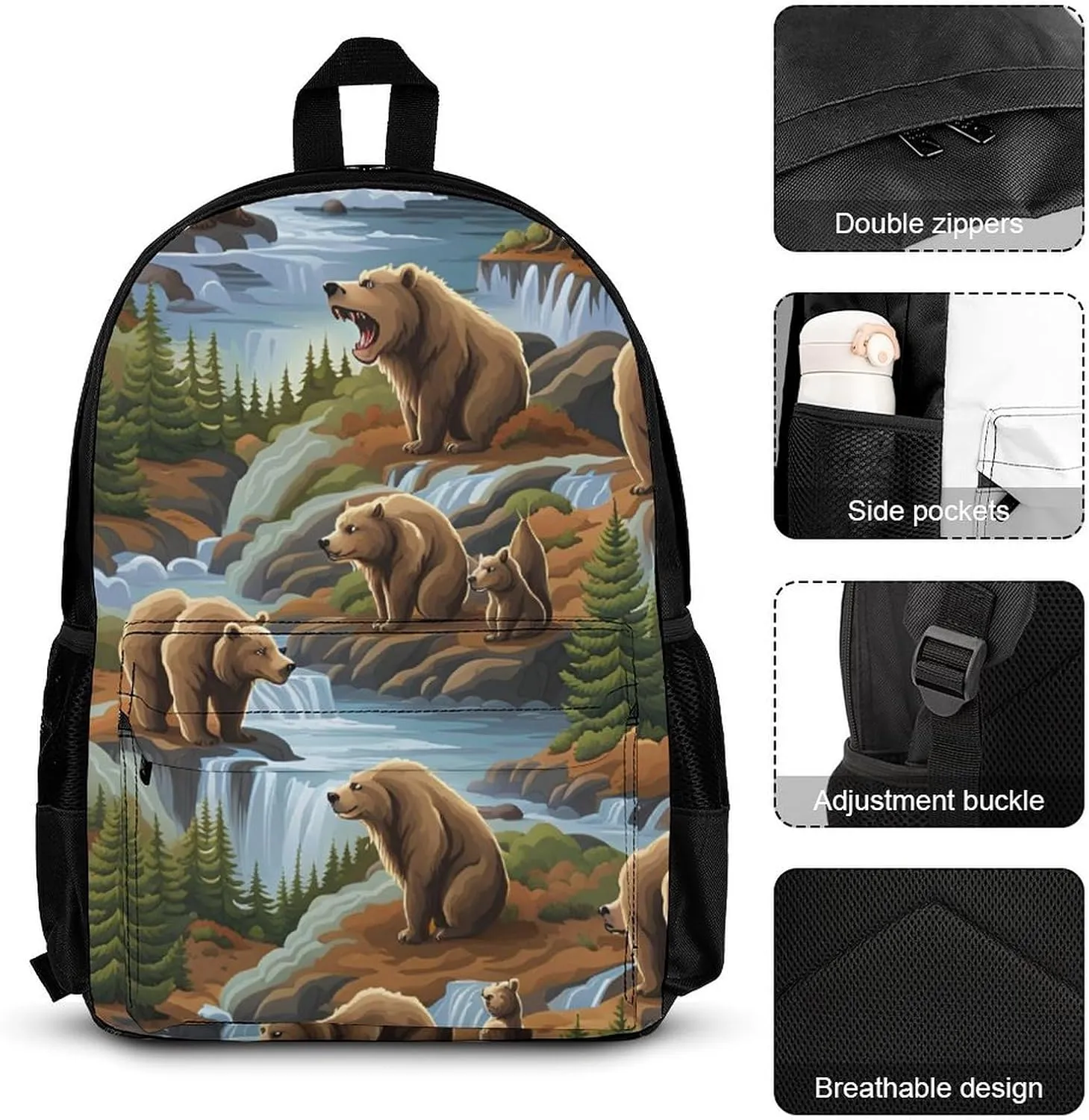 Supdreamc Shoulder Book Bags Sets, Backpack   Lunch Bag   Pencil Case for Travel Cycling, Bears Lovers Pattern Travel Hiking Bag & Day Pack for College Men and Women