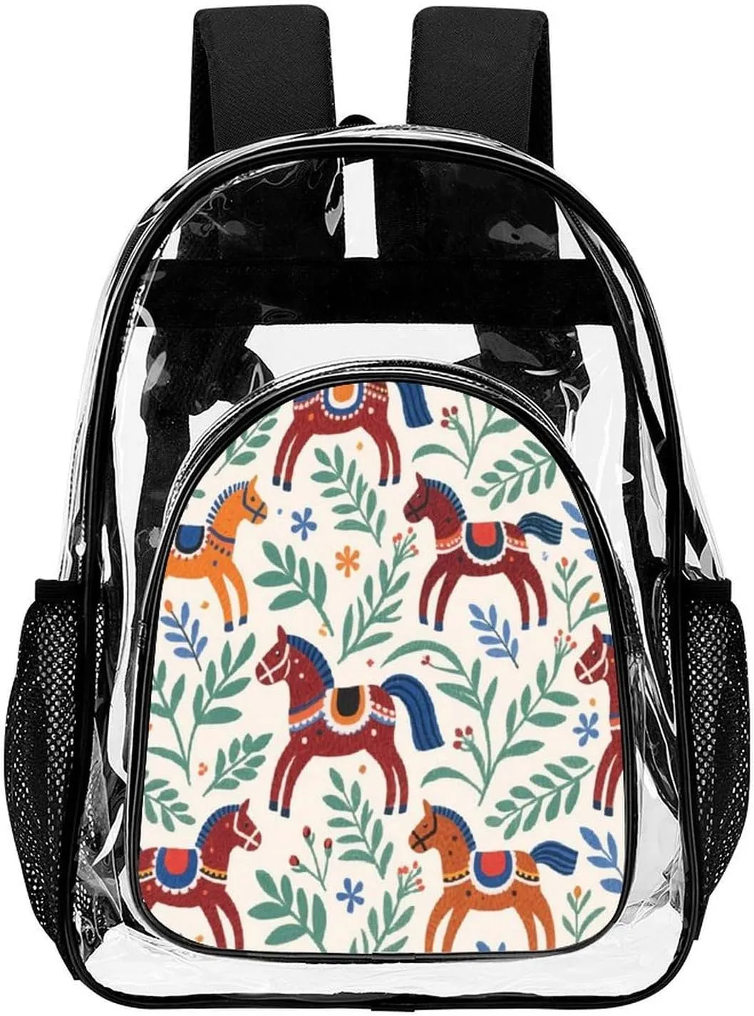 Supdreamc Transparent Daypack for Camping Travel Walking Cycling - Big Capacity Anti-Theft Multipurpose Bookbag, Dala Horse Art Camping Outdoor Backpack