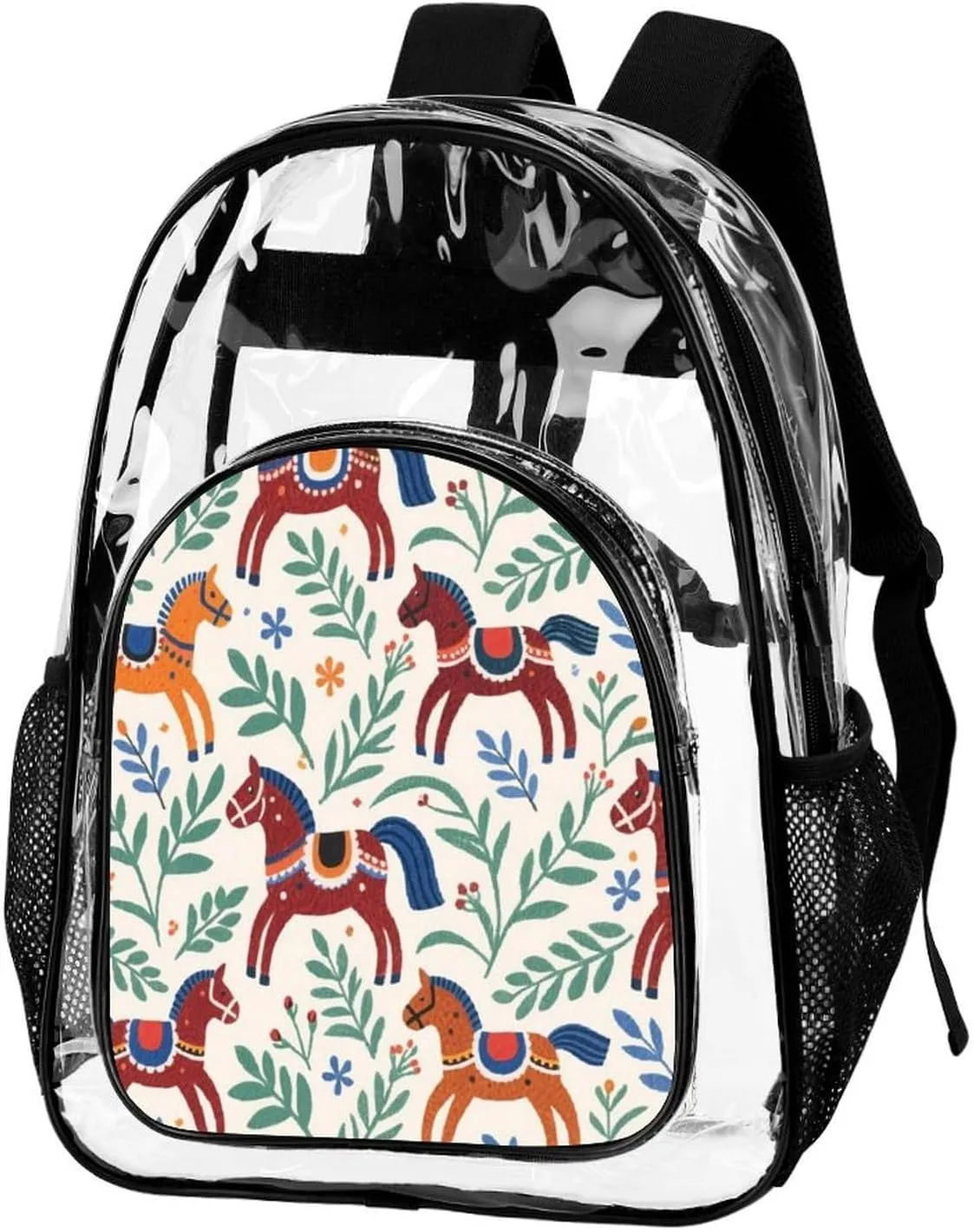 Supdreamc Transparent Daypack for Camping Travel Walking Cycling - Big Capacity Anti-Theft Multipurpose Bookbag, Dala Horse Art Camping Outdoor Backpack