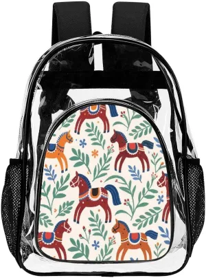 Supdreamc Transparent Daypack for Camping Travel Walking Cycling - Big Capacity Anti-Theft Multipurpose Bookbag, Dala Horse Art Camping Outdoor Backpack