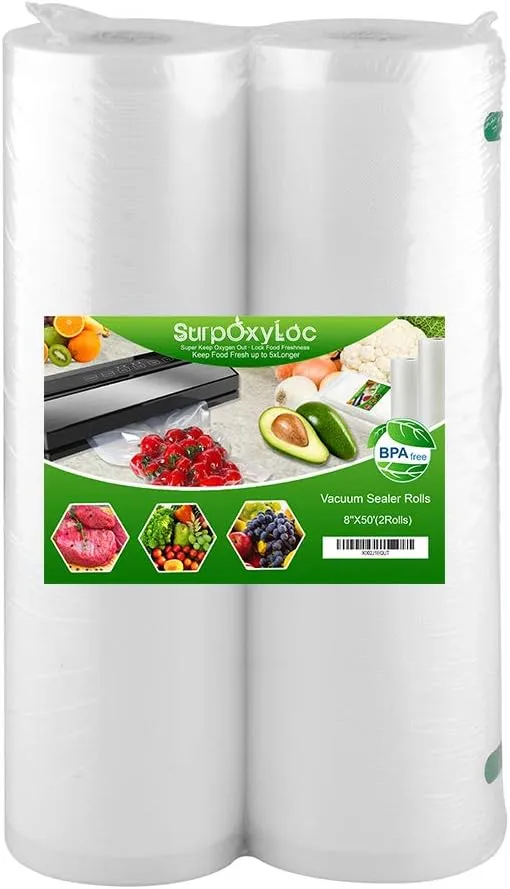 SurpOxyLoc 2 Pack 8x50 Vacuum Sealer Bags Rolls with BPA Free,Heavy Duty,Great for Sous Vide and Vac Seal storage