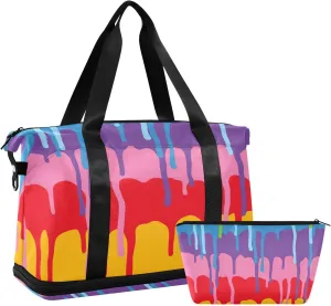 susiyo Rainbow Paint Drips Duffle Bag for Wet Dry Shoe Pocket Gym Yoga Bag Durable Compression Straps & Handles Weekender Overnight Bag for Travel Sports Women Men