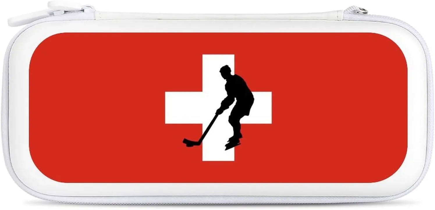 Switzerland Flag Ice Hockey Compatible with Switch Carrying Case Hard Travel Game Bag Pouch with 15 Games Accessories