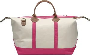 Tag&Crew Weekender Signature Duffle 20 Oz. Heavy Canvas Leather Handle Bag with Detachable Shoulder Strap Ideal for Overnight Travel Business Trip Vacations - Large, Fuchsia Pink