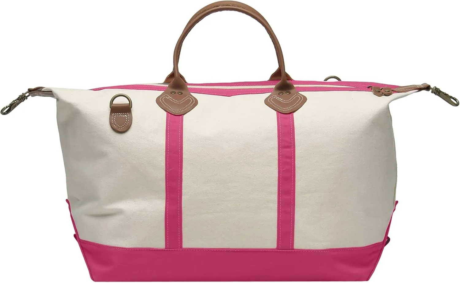 Tag&Crew Weekender Signature Duffle 20 Oz. Heavy Canvas Leather Handle Bag with Detachable Shoulder Strap Ideal for Overnight Travel Business Trip Vacations - Large, Fuchsia Pink