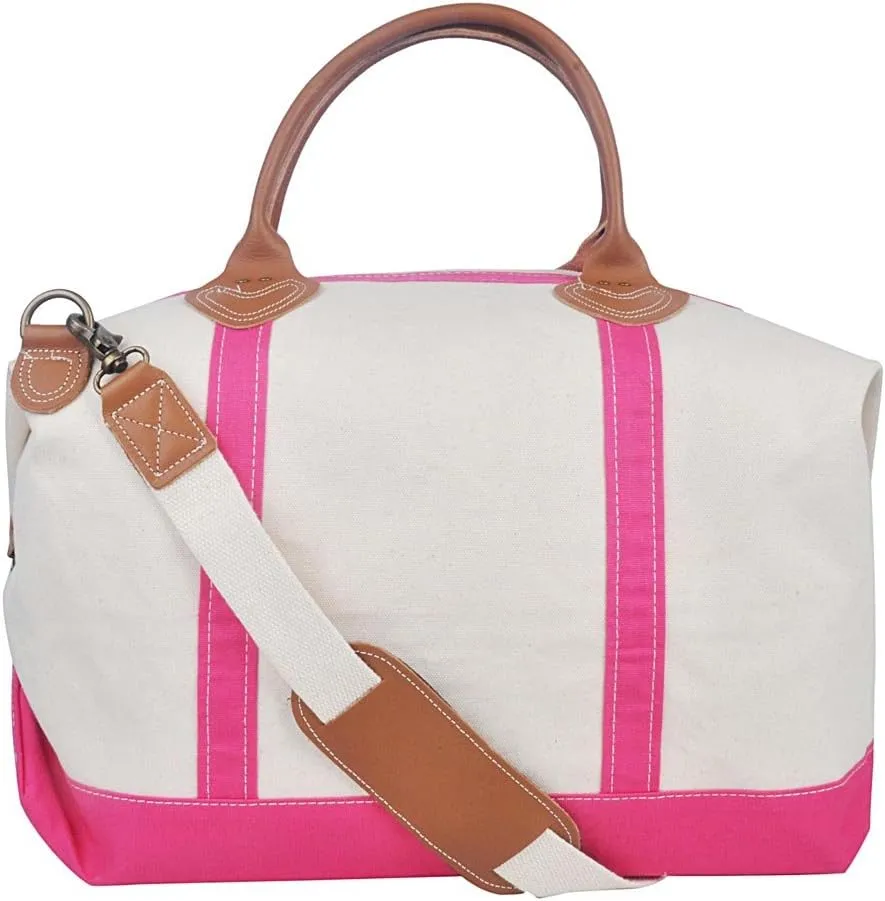 Tag&Crew Weekender Signature Duffle 20 Oz. Heavy Canvas Leather Handle Bag with Detachable Shoulder Strap Ideal for Overnight Travel Business Trip Vacations - Large, Fuchsia Pink