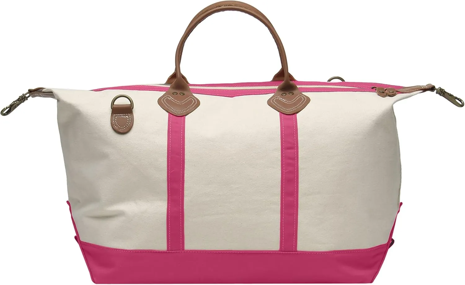 Tag&Crew Weekender Signature Duffle 20 Oz. Heavy Canvas Leather Handle Bag with Detachable Shoulder Strap Ideal for Overnight Travel Business Trip Vacations - Large, Fuchsia Pink