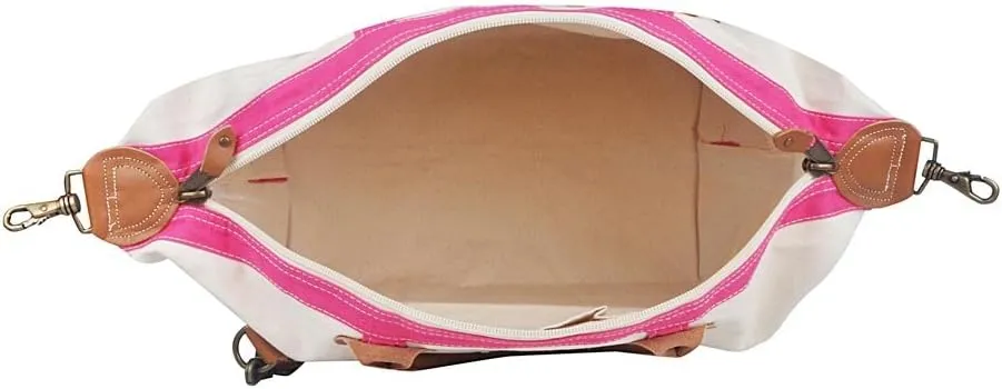 Tag&Crew Weekender Signature Duffle 20 Oz. Heavy Canvas Leather Handle Bag with Detachable Shoulder Strap Ideal for Overnight Travel Business Trip Vacations - Large, Fuchsia Pink