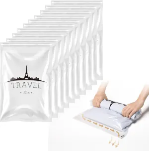 TAILI 10 Pack Travel Compression Bags, Roll Up Space Saver Bags (23.6x15.7 inch), Hand Roll Packing for Luggage, Suitcase, Backpack, No Tools or Vacuum Needed, Travel Accessories, Clear