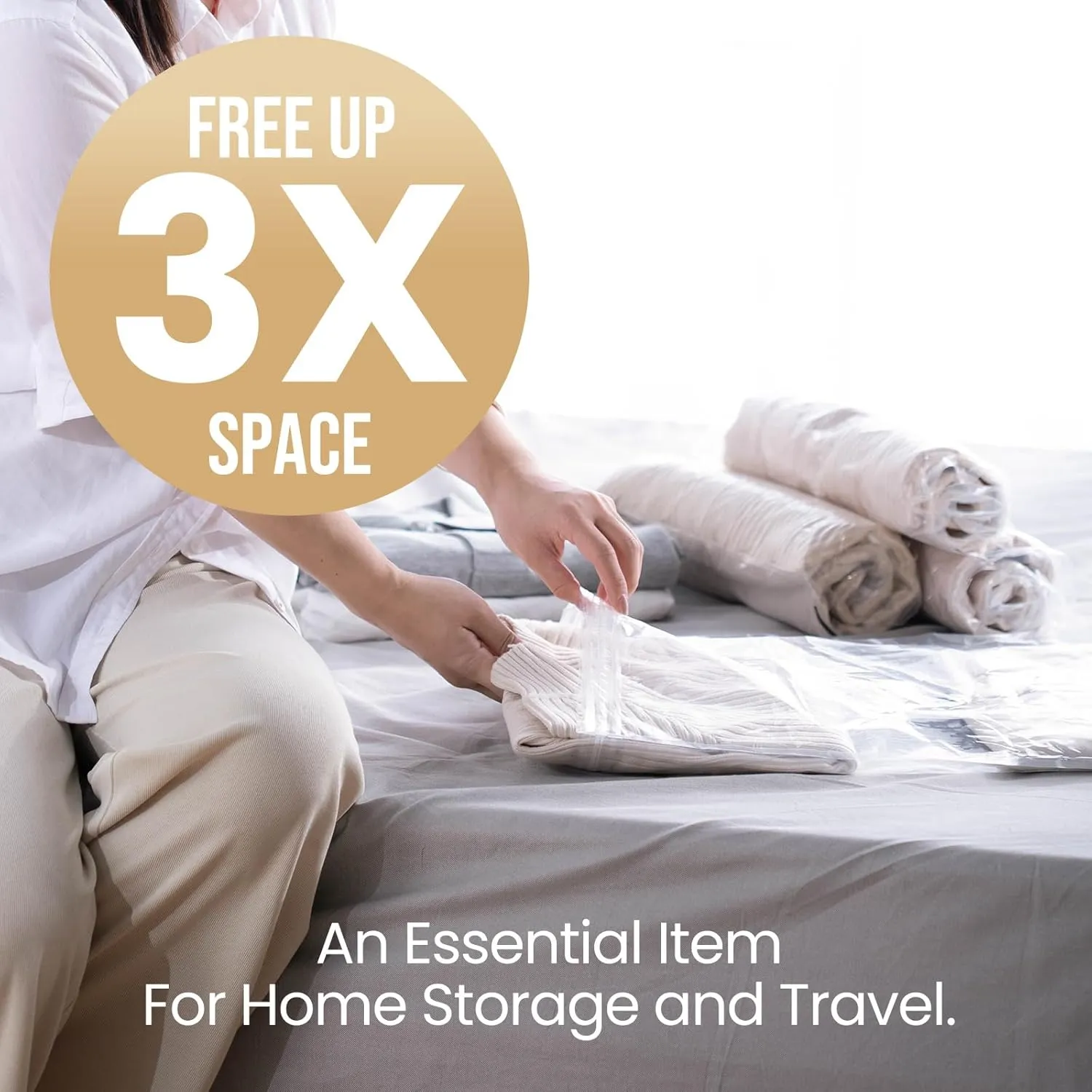 TAILI 10 Pack Travel Compression Bags, Roll Up Space Saver Bags (23.6x15.7 inch), Hand Roll Packing for Luggage, Suitcase, Backpack, No Tools or Vacuum Needed, Travel Accessories, Clear