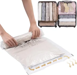 TAILI 12 Pack Travel Compression Bags, Roll Up Space Saver Bags (6 Large 6 Medium), No Vacuum Needed Reusable Packing for Luggage, Suitcase, Backpack, Travel Essentials, Clear