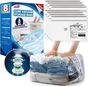 TAILI 8 Pack Vacuum Storage Bags for Travel, Cube Medium Size (25x19x11 inch), Reusable Space Saver Compression Bags for Travel Suitcases and Luggage