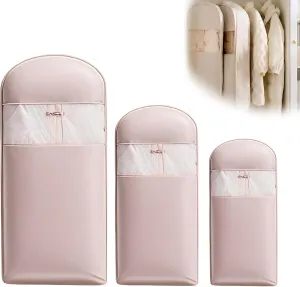 Taprinferior Hanging Garment Bag, Space Bags Vacuum Storage Bags, 2025 Space Saving Hanging Garment Bag With Self Compression Zipper, Storage Bag For Down Coat, Jackets, Suit (Pink, Medium)