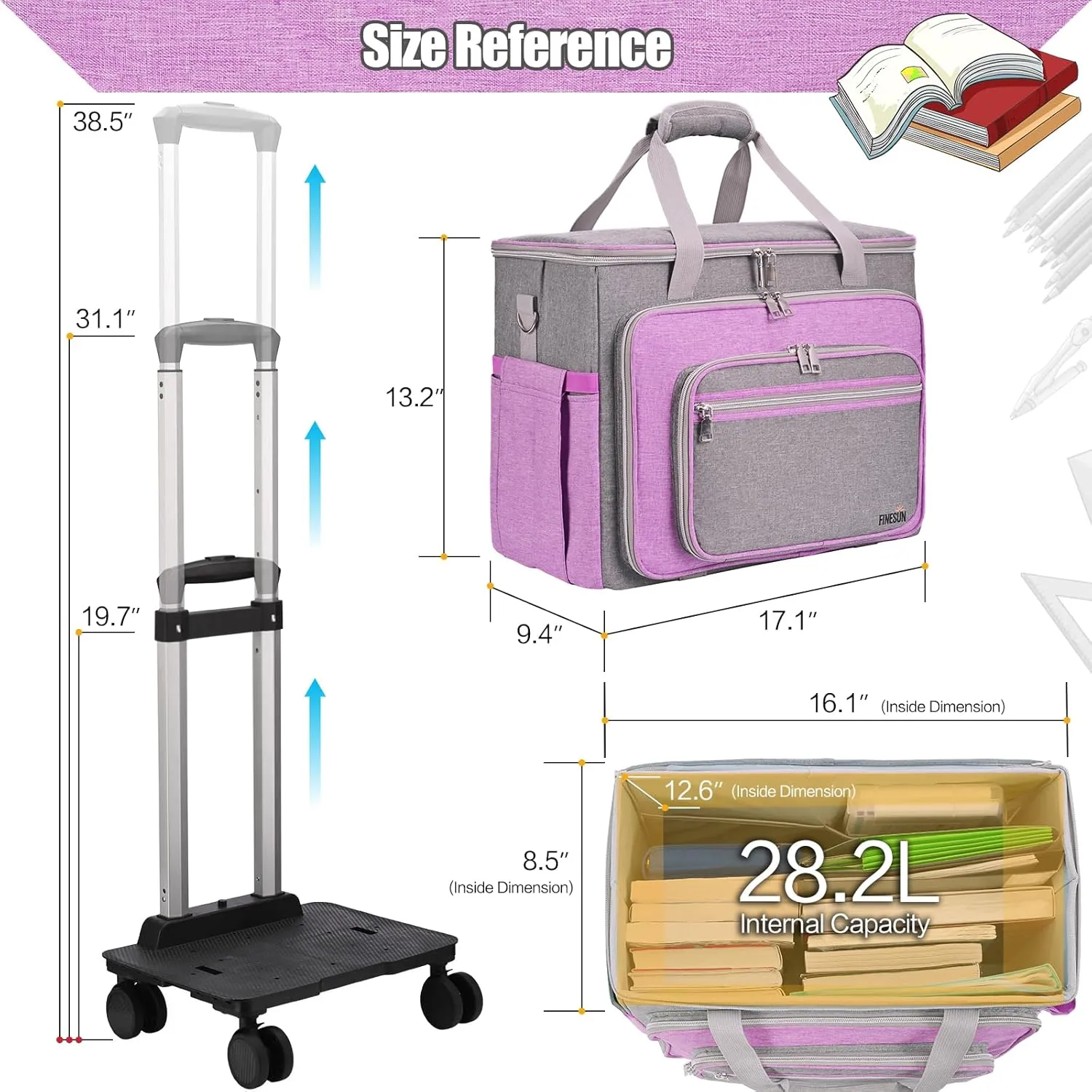 Teacher Bag Craft Bag with Detachable Dolly Multifunctional Rolling Bag Briefcase Wheeled Bag for Work,Teaching,Office,Craft Rolling Tote Bag