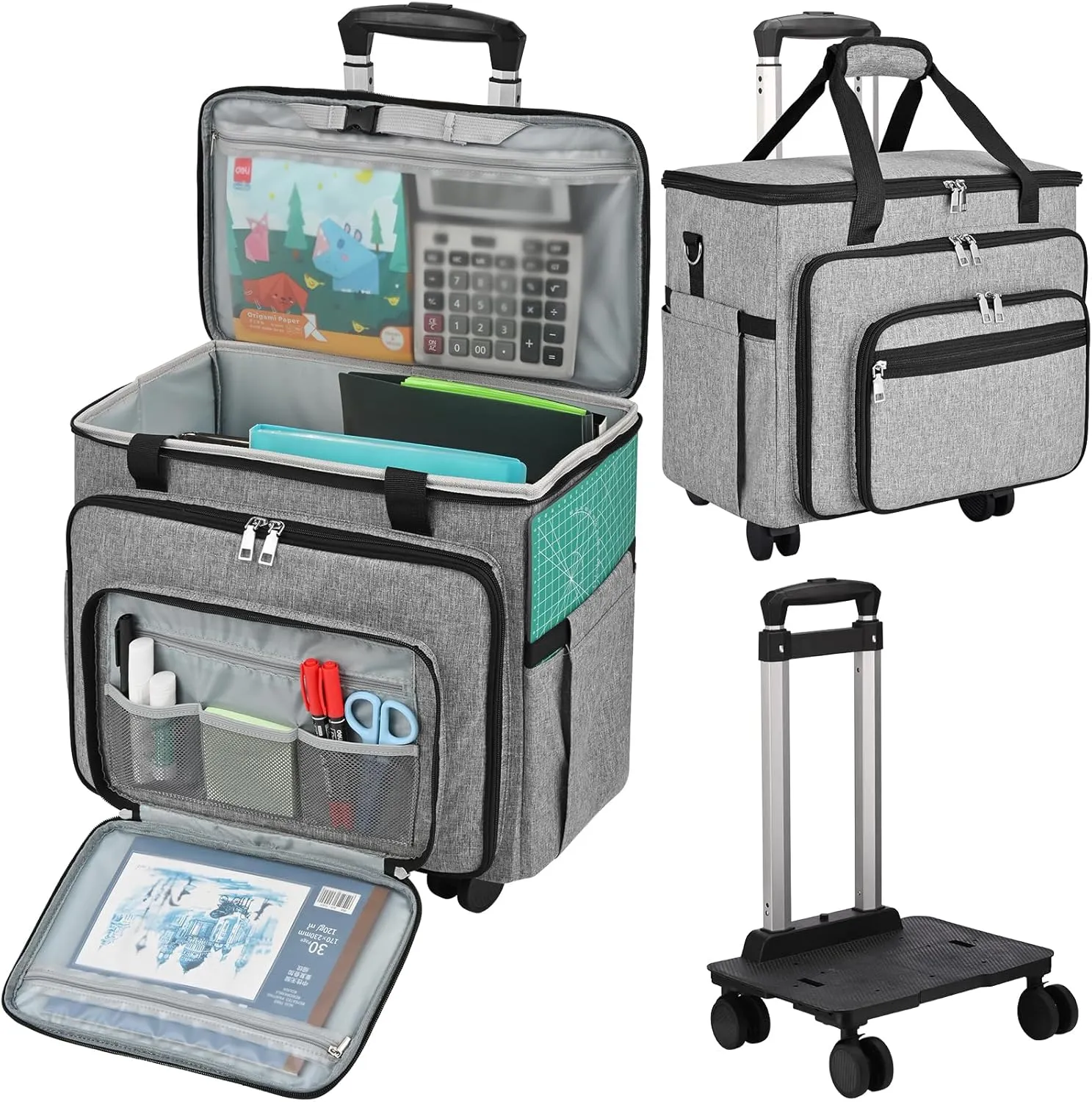 Teacher Bag with Detachable Dolly Multifunctional Rolling Tote Bag Briefcase Wheeled Bag for Work,Teaching,Office,Craft