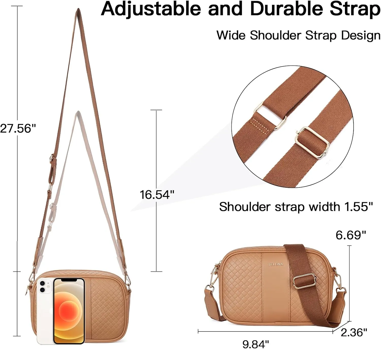 Telena Leather Crossbody Bags for Women Trendy Small Crossbody Purses with Wide Guitar Strap