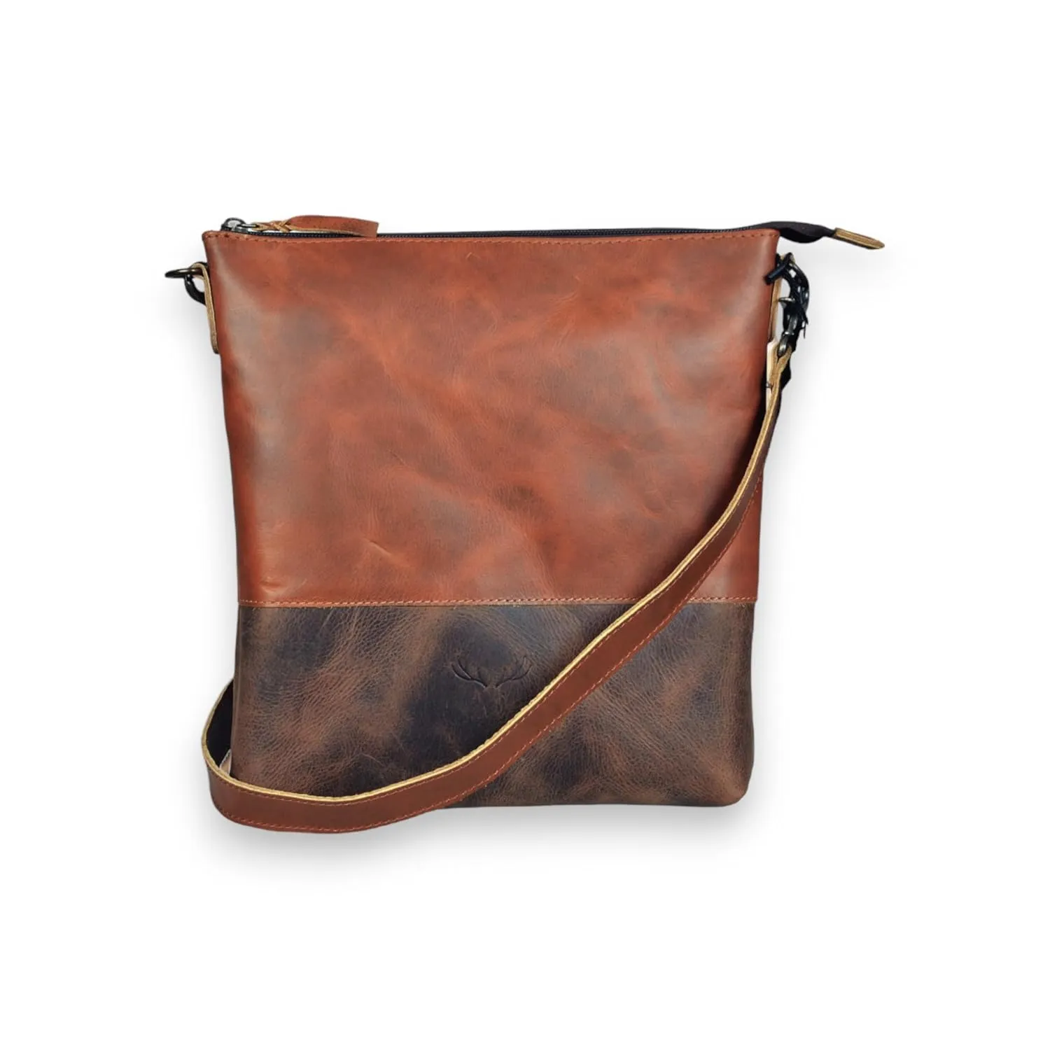 The Denali Vintage Saddle Genuine Leather Two Tone Large Crossbody Bag Leather Crossbody Purse