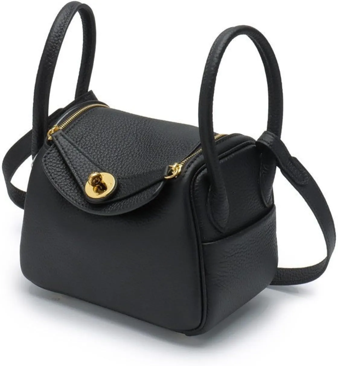 The First Layer Cowhide Pebbled Doctor's Shoulder Pillow Bag - Women's Medium Black Hobo Bag