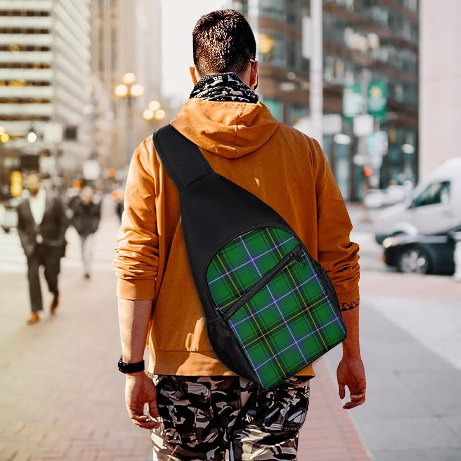 The Look of Warm Oak Wood Grain Texture Portable Chest Bag, Large Capacity Single Shoulder Chest Bag