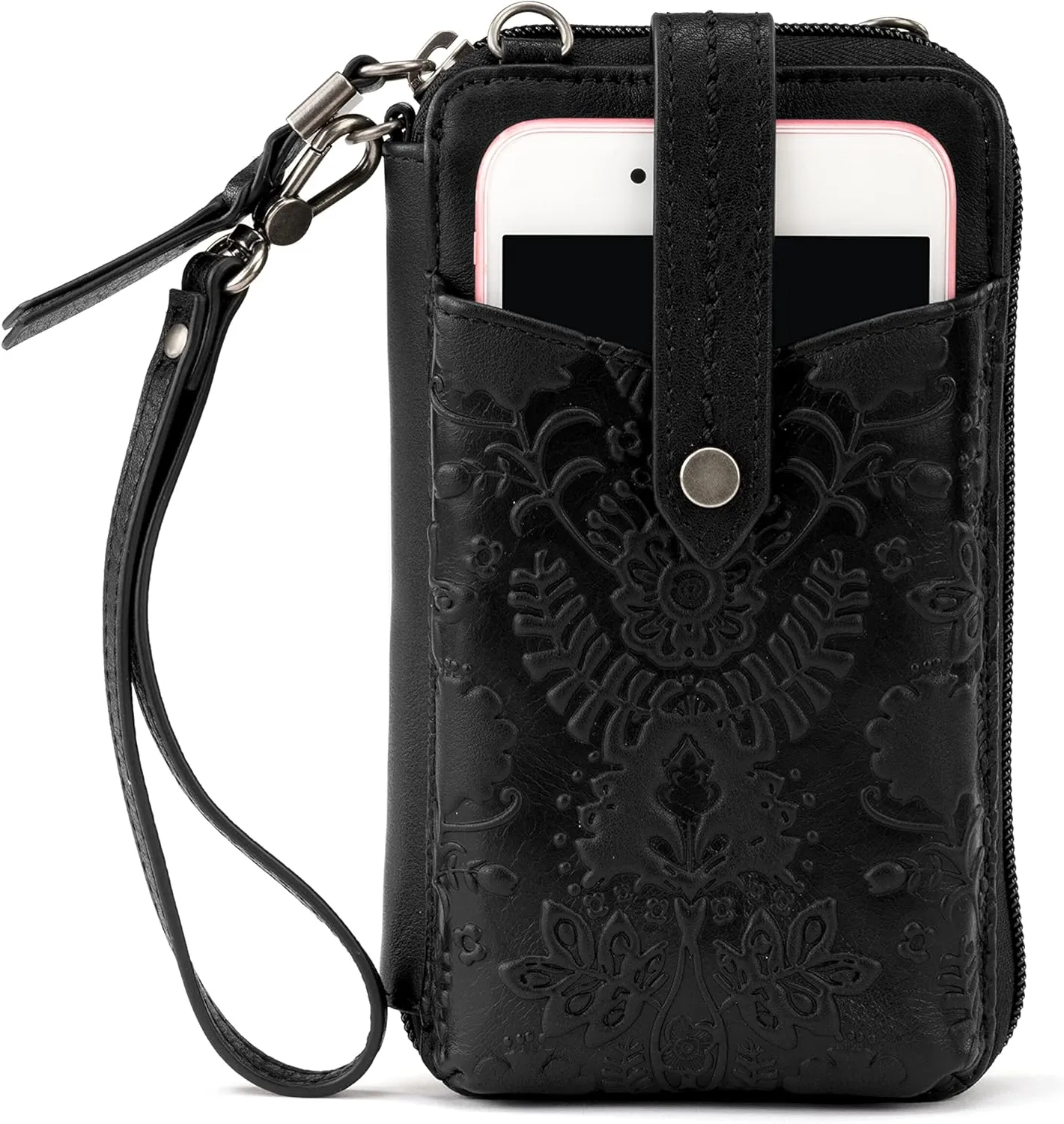 The Sak Silverlake N/S Smartphone Crossbody, Black Floral Embossed