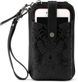 The Sak Silverlake N/S Smartphone Crossbody, Black Floral Embossed