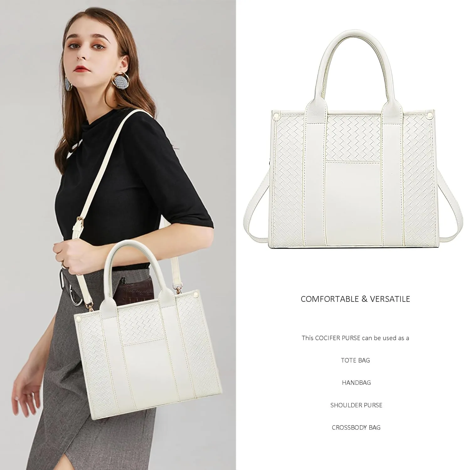 The Tote Bag Crossbody Purses for Women Shoulder Bag Handbags PU Leather Top Handle Bags with zipper