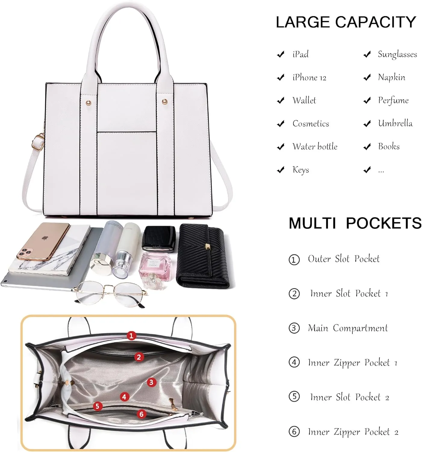 The Tote Bag Crossbody Purses for Women Shoulder Bag Handbags PU Leather Top Handle Bags with zipper