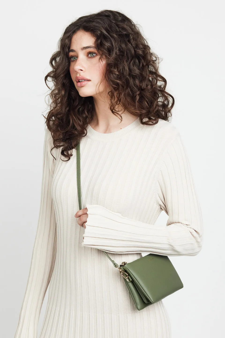 Tilly Multi Pocket Cactus Leather Crossbody Clutch