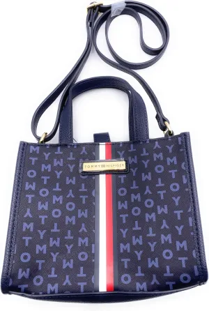 Tommy Hilfiger Women's bag, blue-grey, small bag, shoulder bag, shoulder bag, 17 x 15 x 7 cm, TH logo metal, women's handbag3216, blue / grey, Einheitsgre