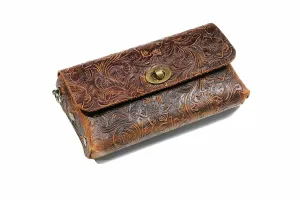 Tooled leather purse case with shoulder strap for iPhone 13 14 15 16 Pro Max, embossing leather small crossbody phone purse bag - X10-ILC19B
