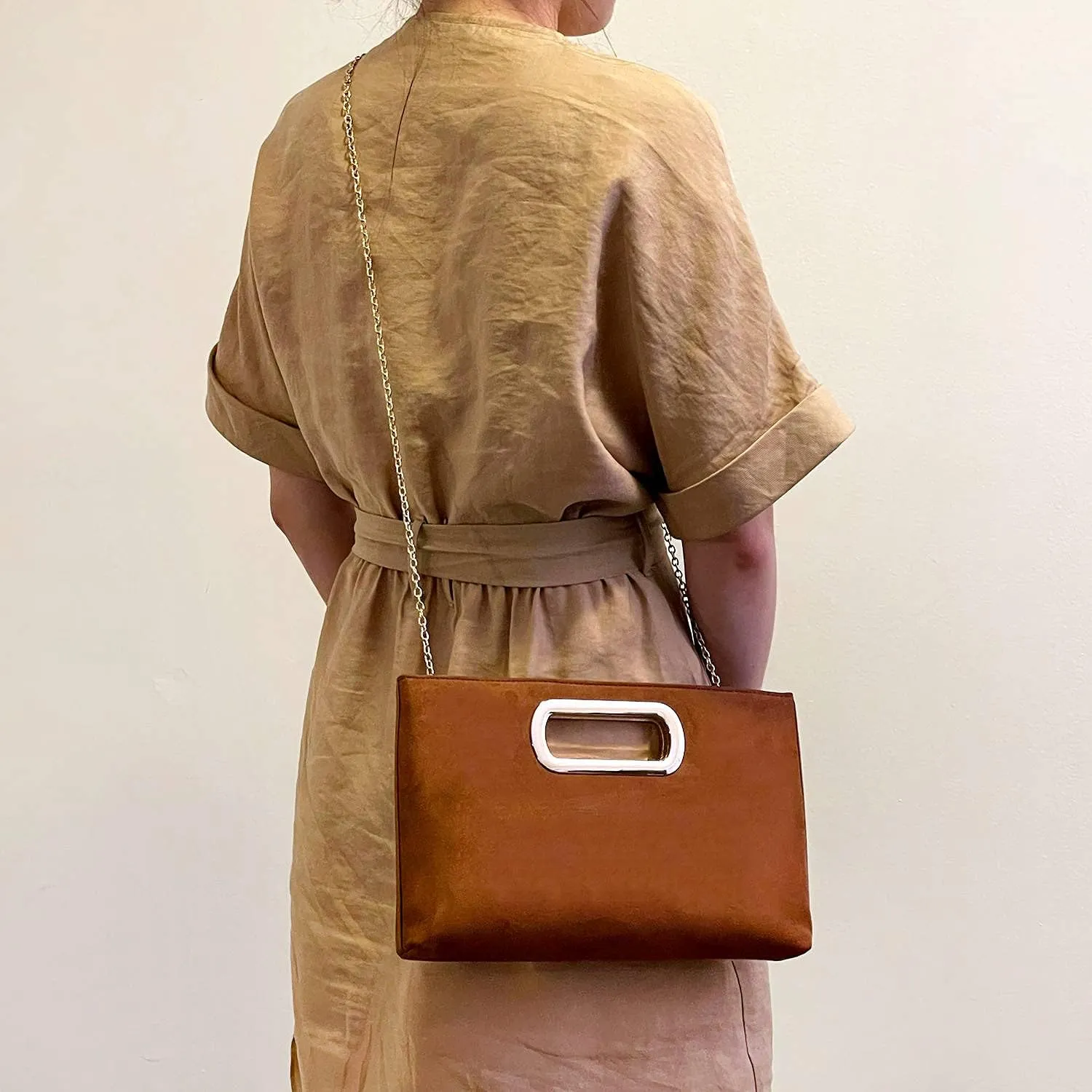 Top Handle Faux Suede Clutch