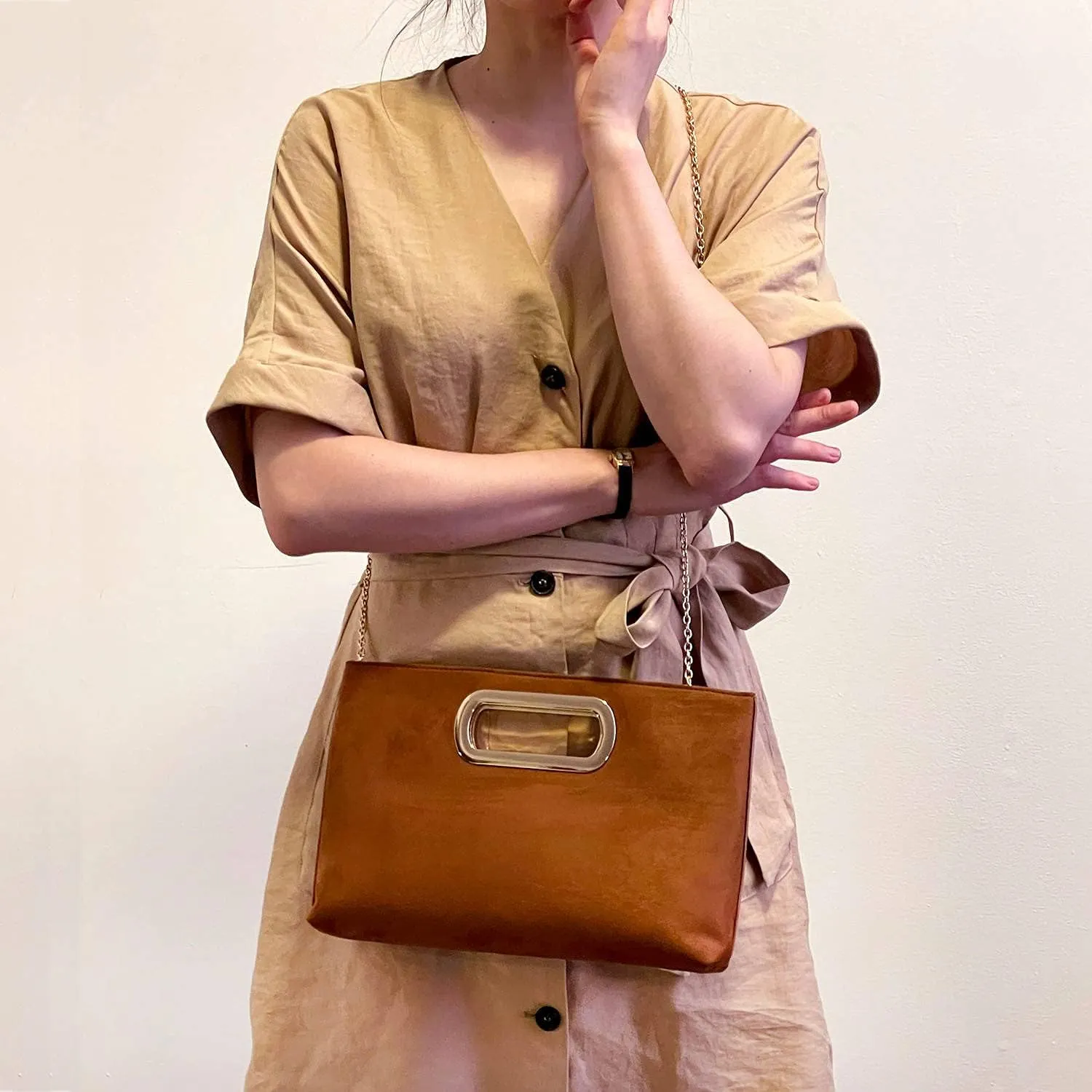 Top Handle Faux Suede Clutch
