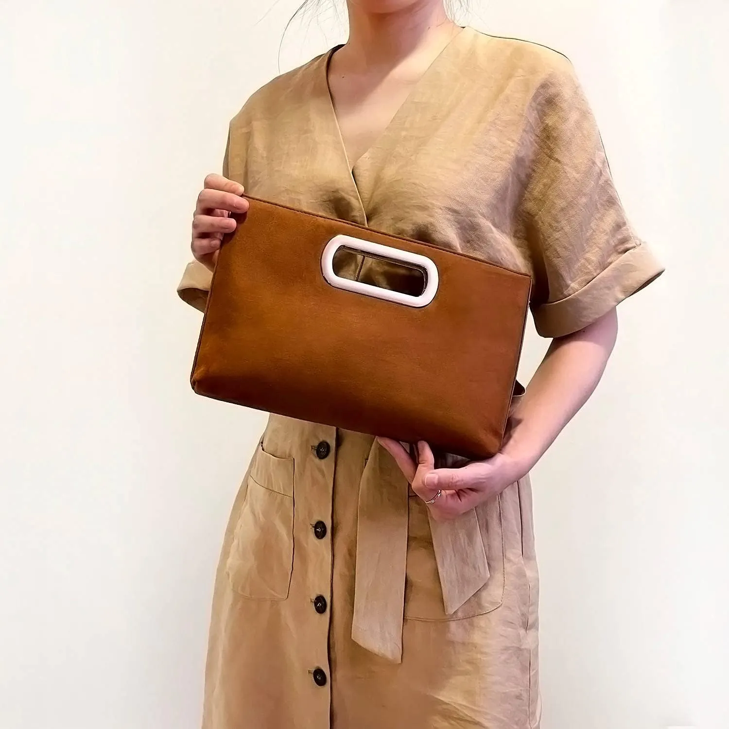 Top Handle Faux Suede Clutch