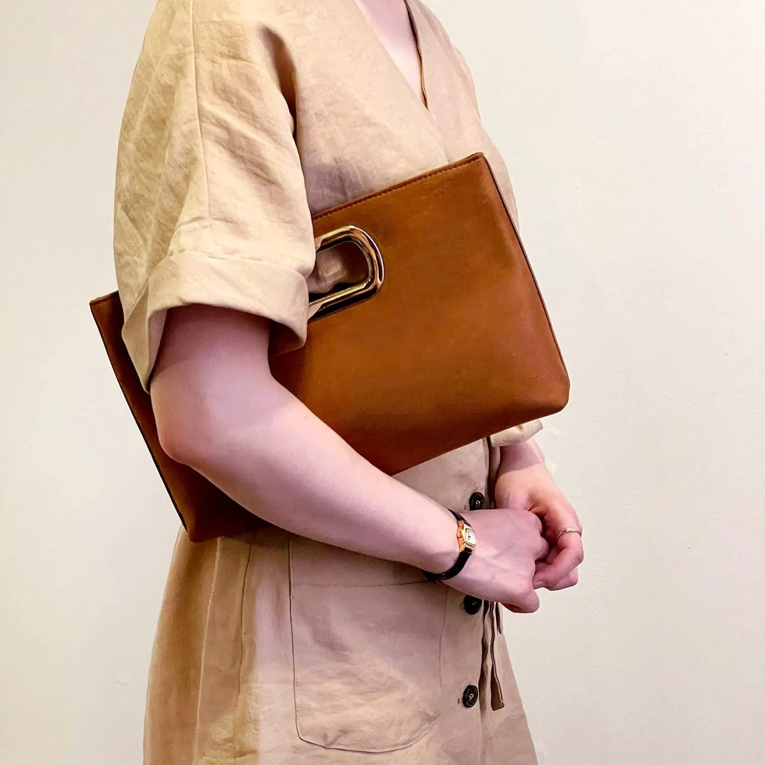 Top Handle Faux Suede Clutch