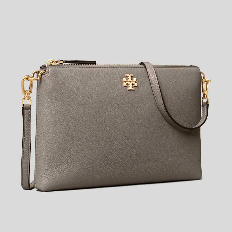 TORY BURCH Mercer Pebbled Zip Crossbody Gray Heron RS-61385