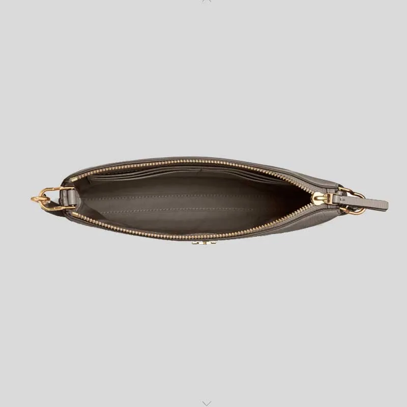 TORY BURCH Mercer Pebbled Zip Crossbody Gray Heron RS-61385