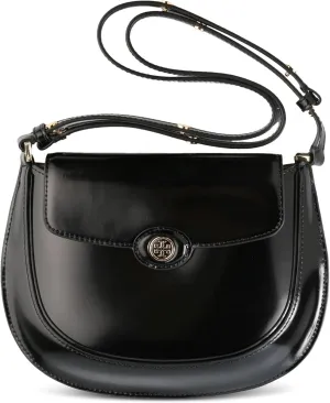 Tory Burch Women's Robinson Spazzolato Small Leather Flap Bag Black Handbag