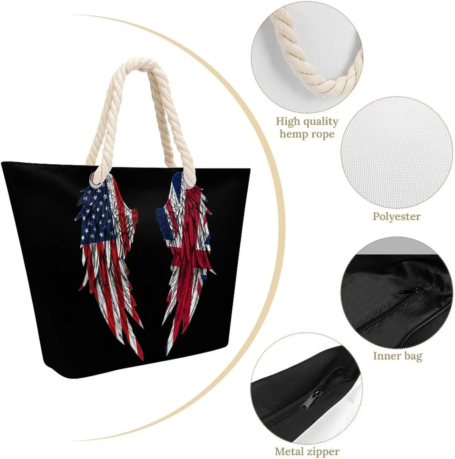 Tote Bag Large Handles Beach Bag with Zipper for Shopping Groceries Travel Outdoors Swim Pool Bag