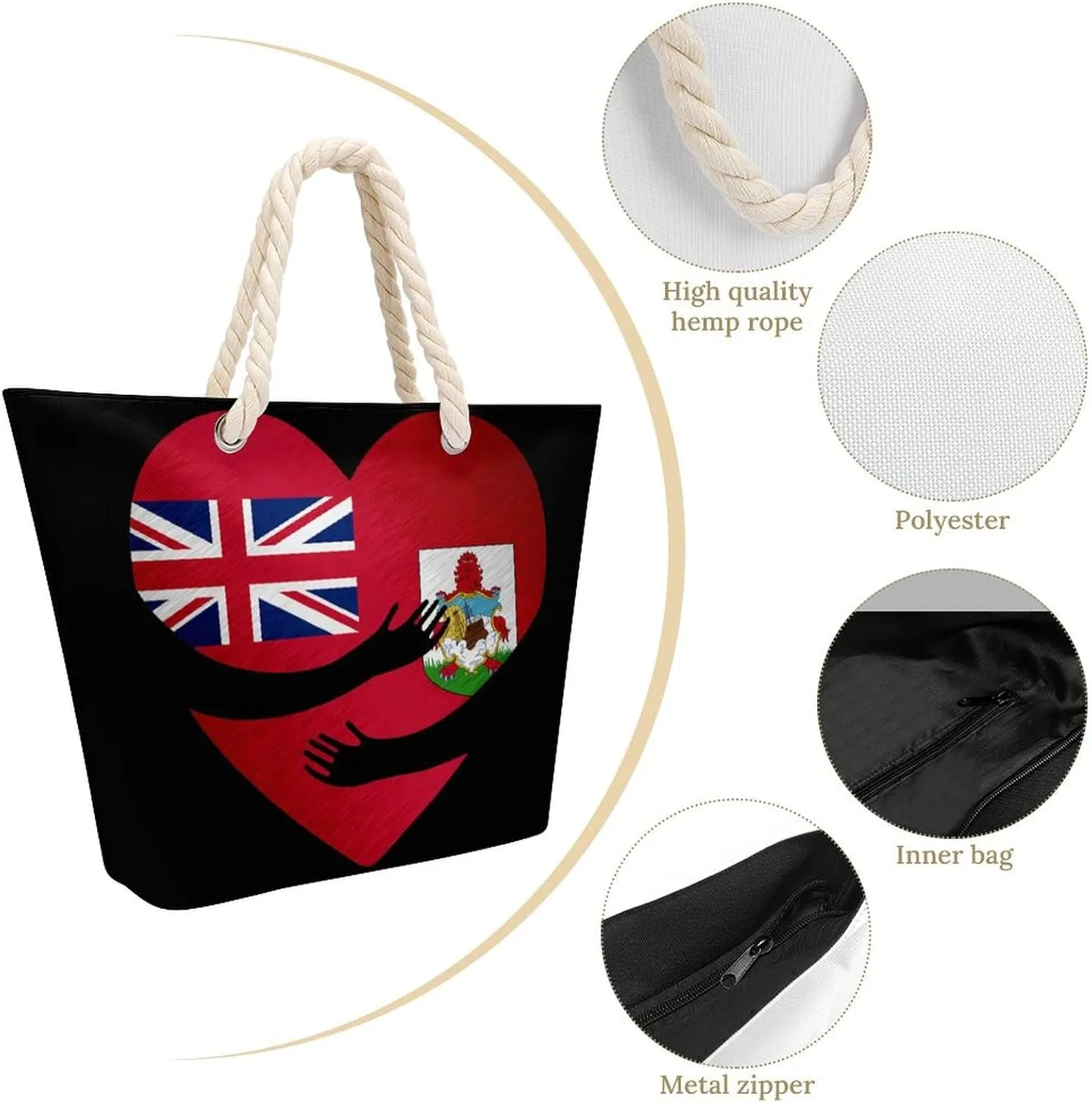 Tote Bag Large Handles Beach Bag with Zipper for Shopping Groceries Travel Outdoors Swim Pool Bag
