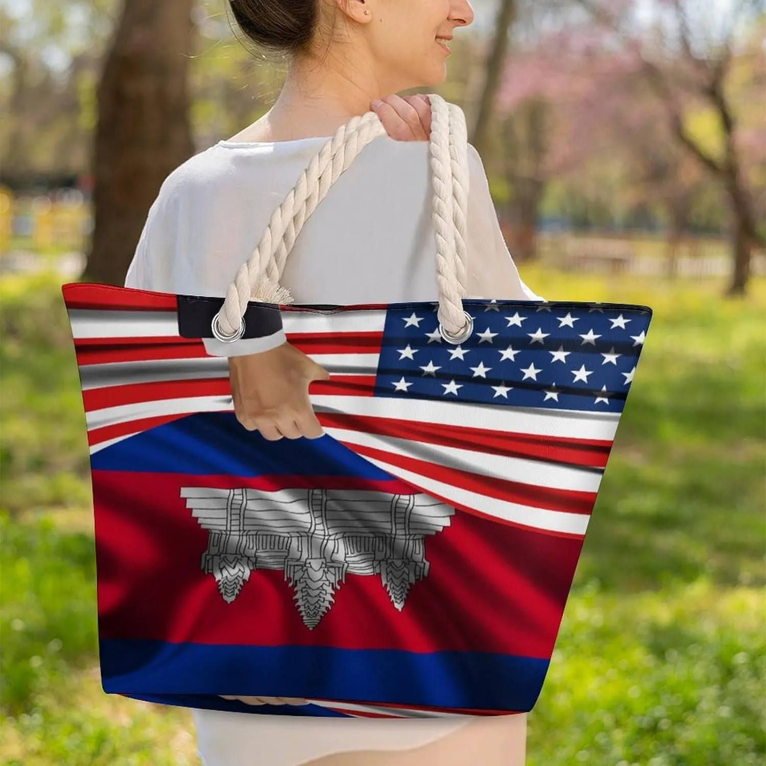 Tote Bag Large Handles Beach Bag with Zipper for Shopping Groceries Travel Outdoors Swim Pool Bag