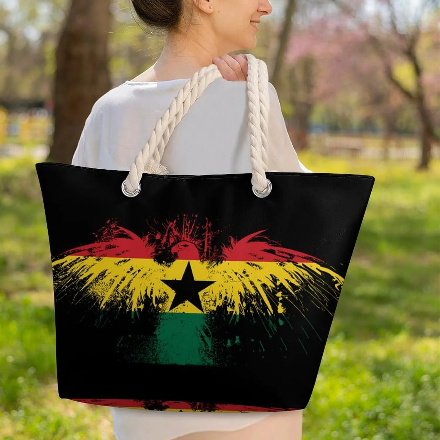 Tote Bag Large Handles Beach Bag with Zipper for Shopping Groceries Travel Outdoors Swim Pool Bag