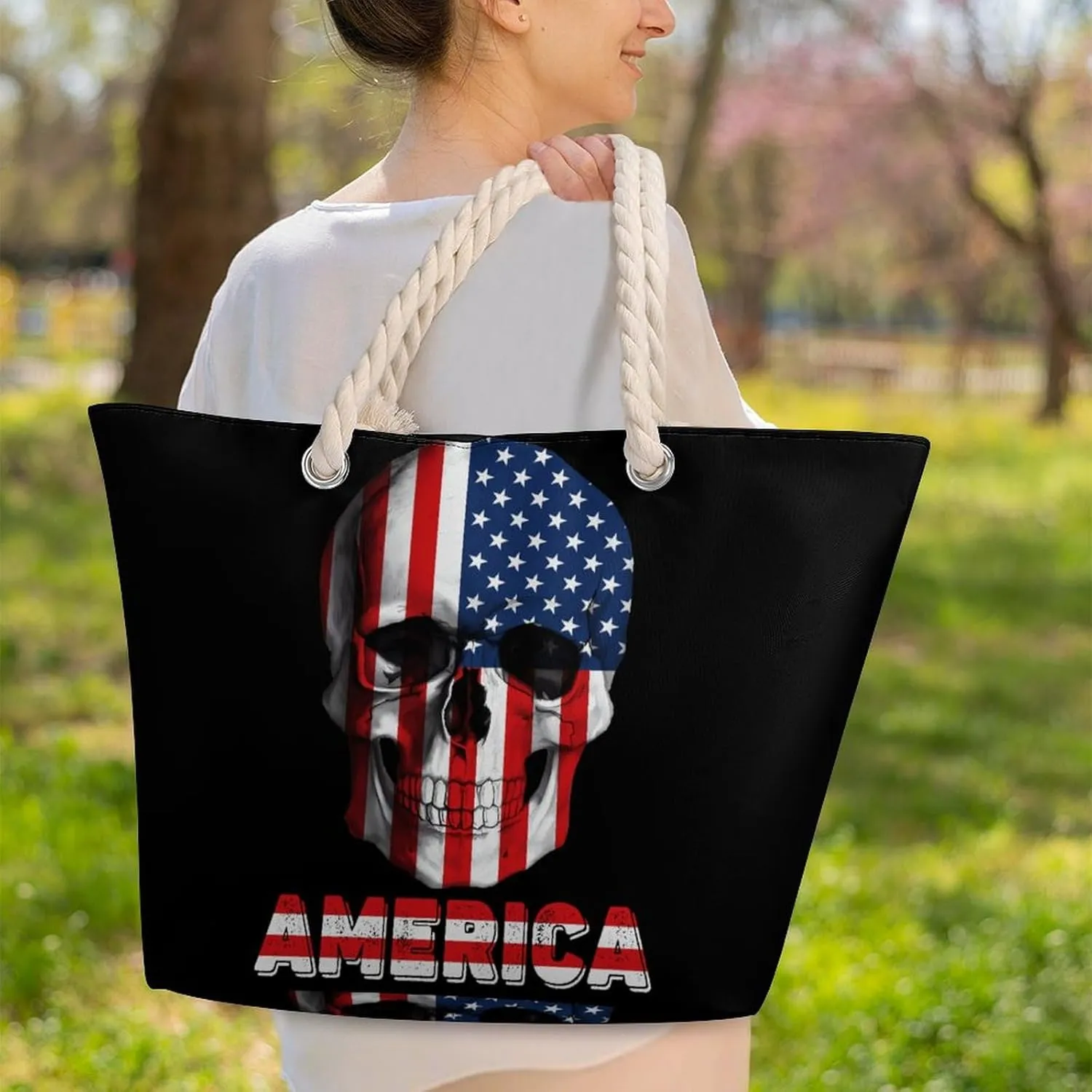 Tote Bag Large Handles Beach Bag with Zipper for Shopping Groceries Travel Outdoors Swim Pool Bag