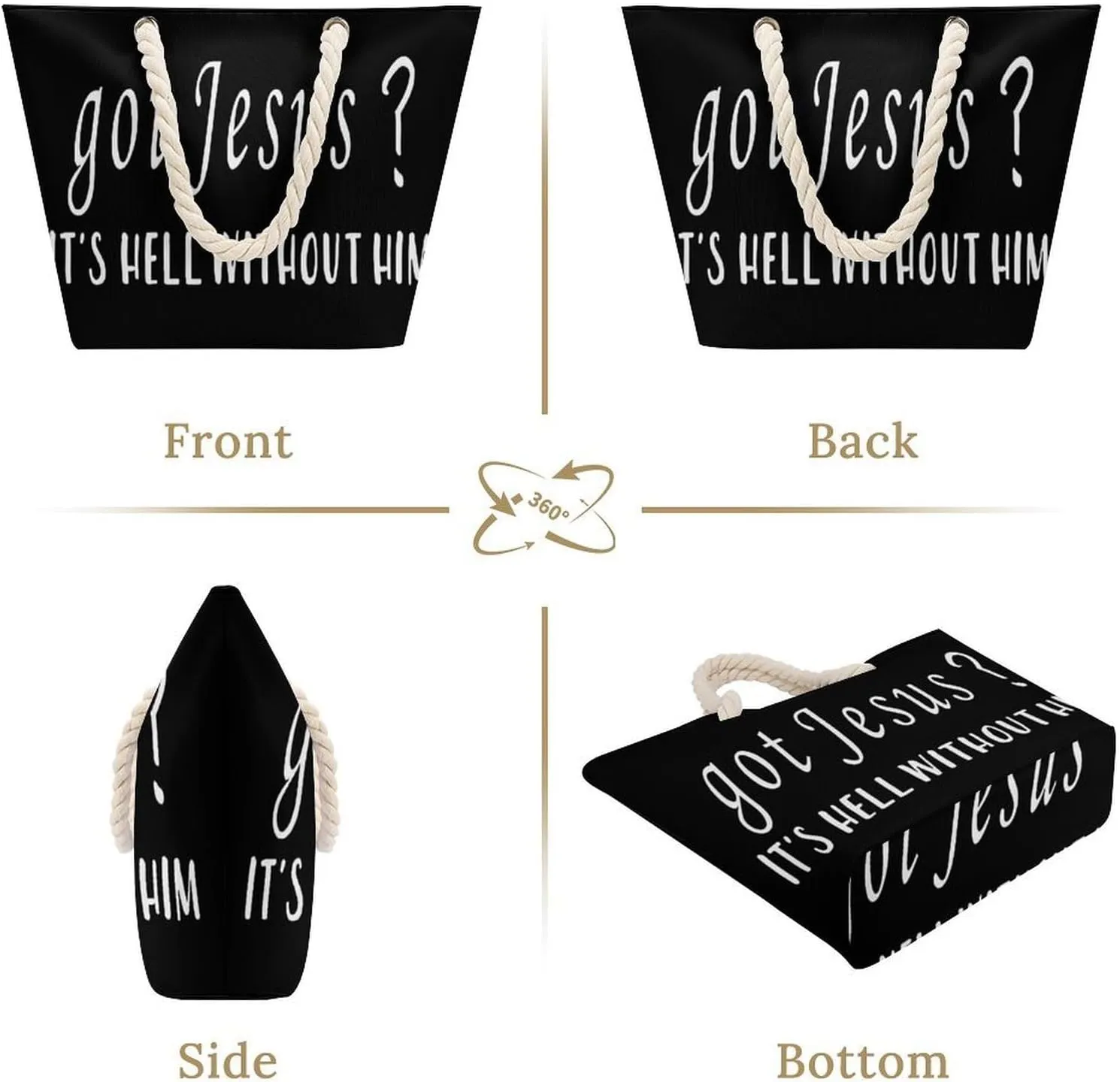 Tote Bag Large Handles Beach Bag with Zipper for Shopping Groceries Travel Outdoors Swim Pool Bag
